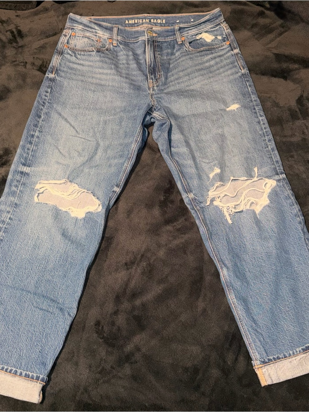 American Eagle Outfitters Women’s Mid-rise Blue Distressed Stovepipe Jeans